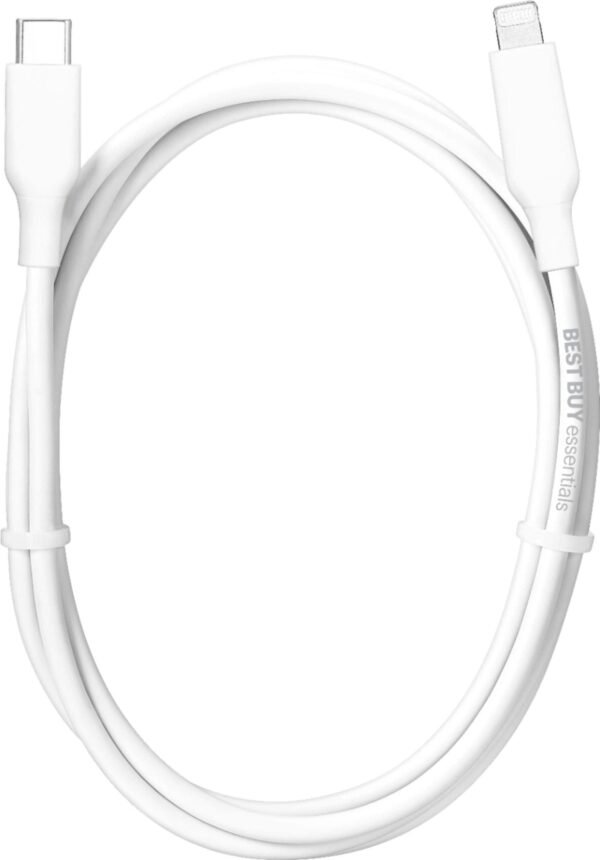 Best Buy essentials™ - 5' USB-C to Lightning Charge-and-Sync Cable - White