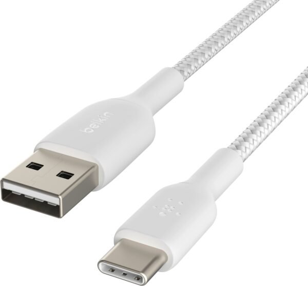 Belkin - BOOST↑CHARGE Braided USB-C to USB-A Cord 6.6ft for iPhone 16 Series, Samsung, Google Pixel 7 & 8, iPad Pro & More - White